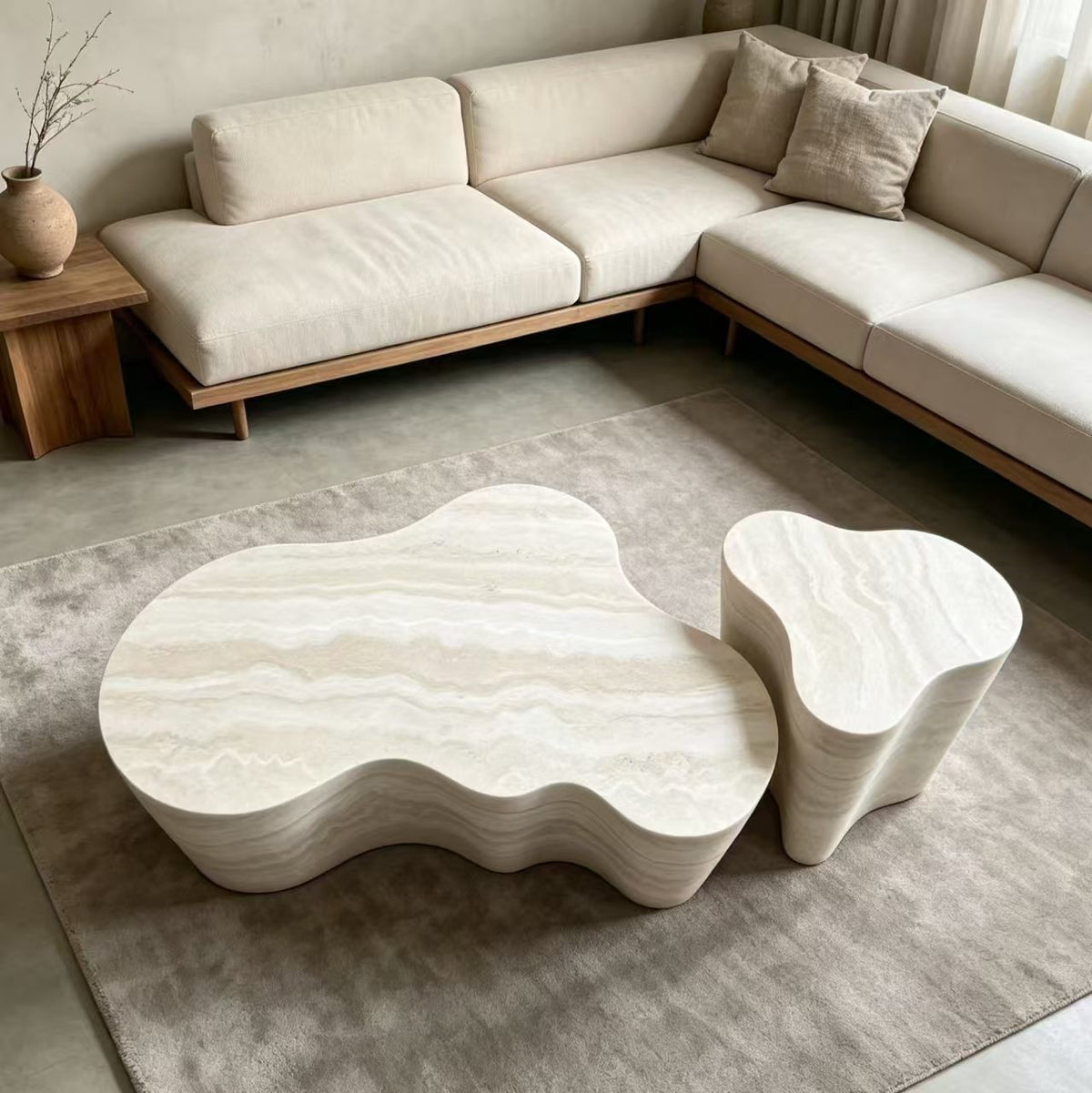 Table basse minimaliste travertin